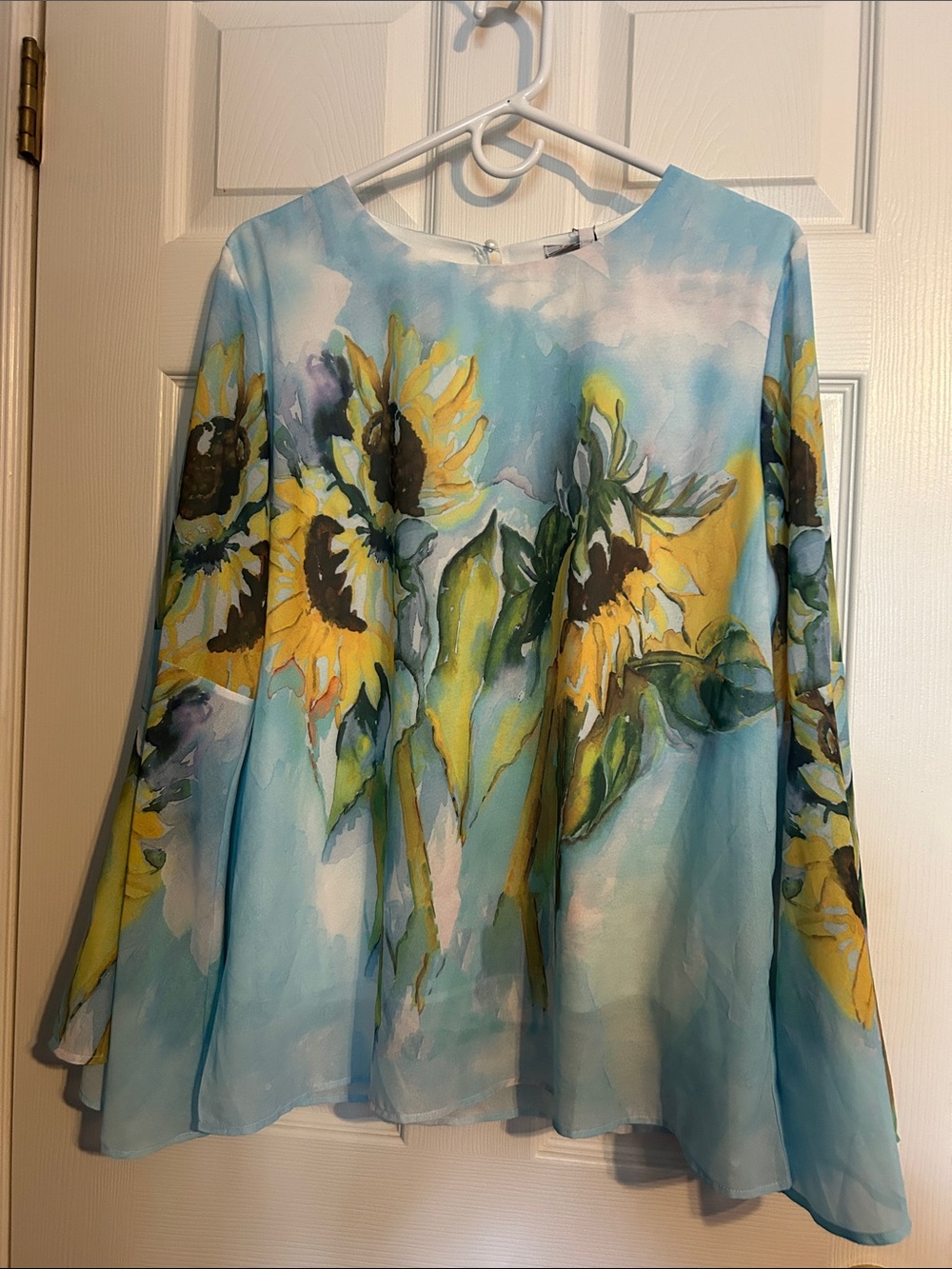Women's Light Blue Sunflower Watercolor Blouse
